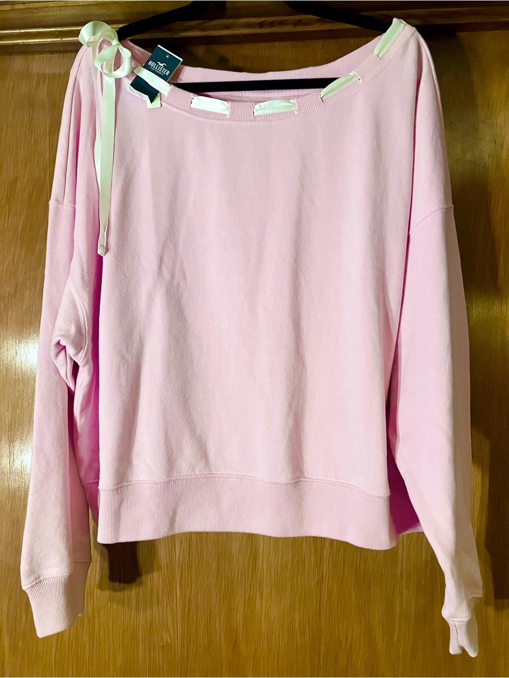 Hollister Pink Ribbon-Detail Boatneck Sweatshirt XL
